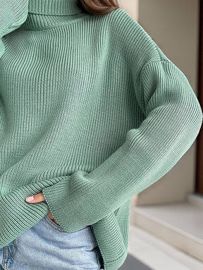 Women's Oversized Ribbed Drop Shoulder Turtleneck Sweater — View 8