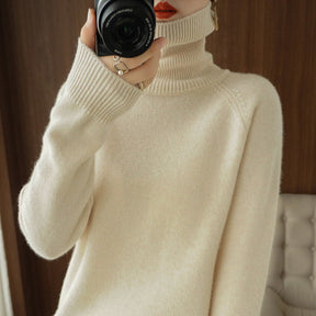 Women's Wool Blend Ribbed Turtleneck Sweater — View 7