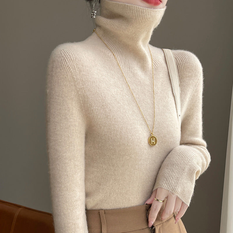 Women's Fitted Ribbed Fine Knit Turtleneck Sweater — View 9