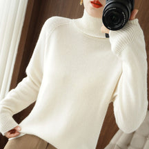 Women's Wool Blend Ribbed Turtleneck Sweater — View 10