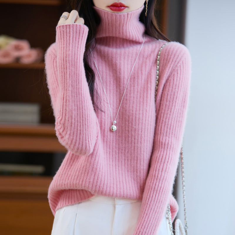 Women's Cashmere Ribbed Fine Knit Turtleneck Sweater — View 6