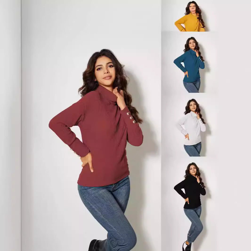 Women's Button Detail Turtleneck Sweater — View 1