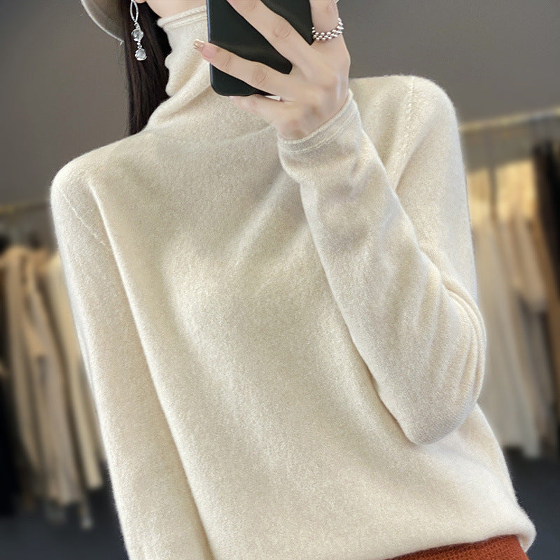 Women's Cashmere Ribbed Fine Knit Turtleneck Sweater — View 1
