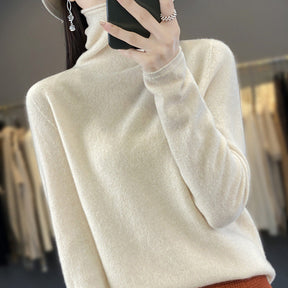 Women's Cashmere Ribbed Fine Knit Turtleneck Sweater — View 1
