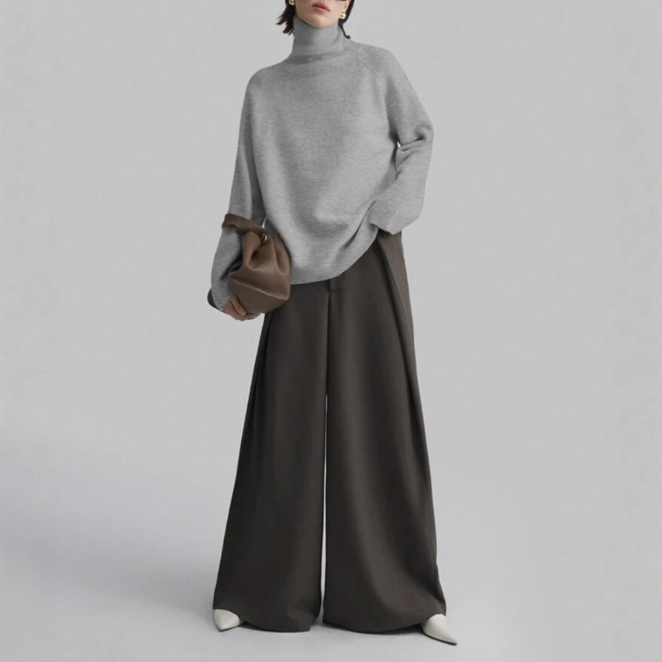 Women's Oversized Ribbed Fine Knit Turtleneck Sweater — View 2