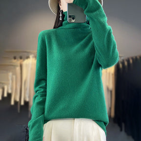 Women's Cashmere Ribbed Fine Knit Turtleneck Sweater — View 15