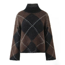 Women's Chunky Knit Geometric Turtleneck Sweater — View 5