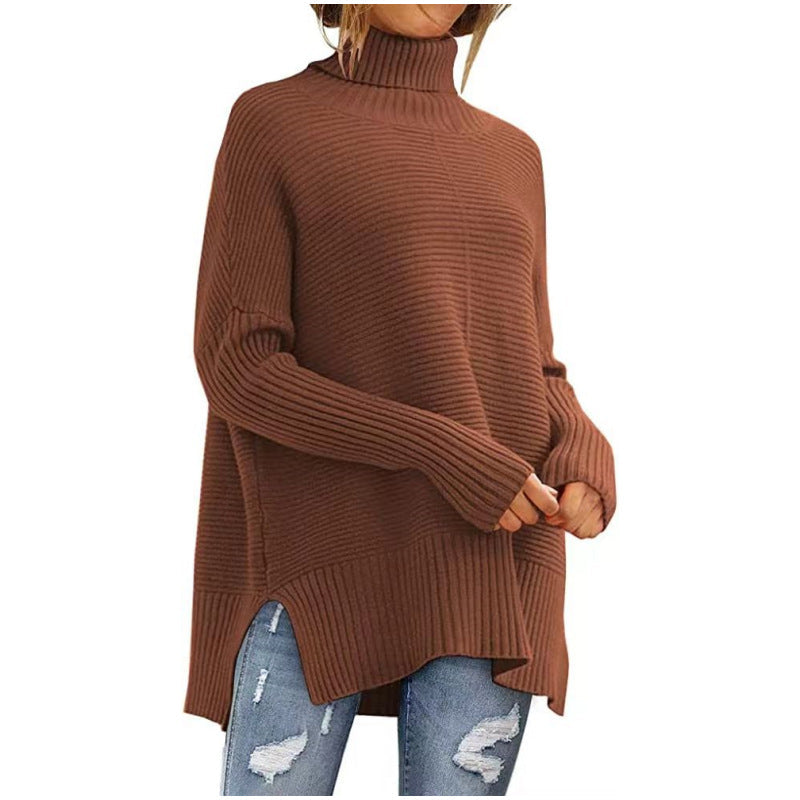 Women's Ribbed Asymmetric Textured Turtleneck Sweater — View 9