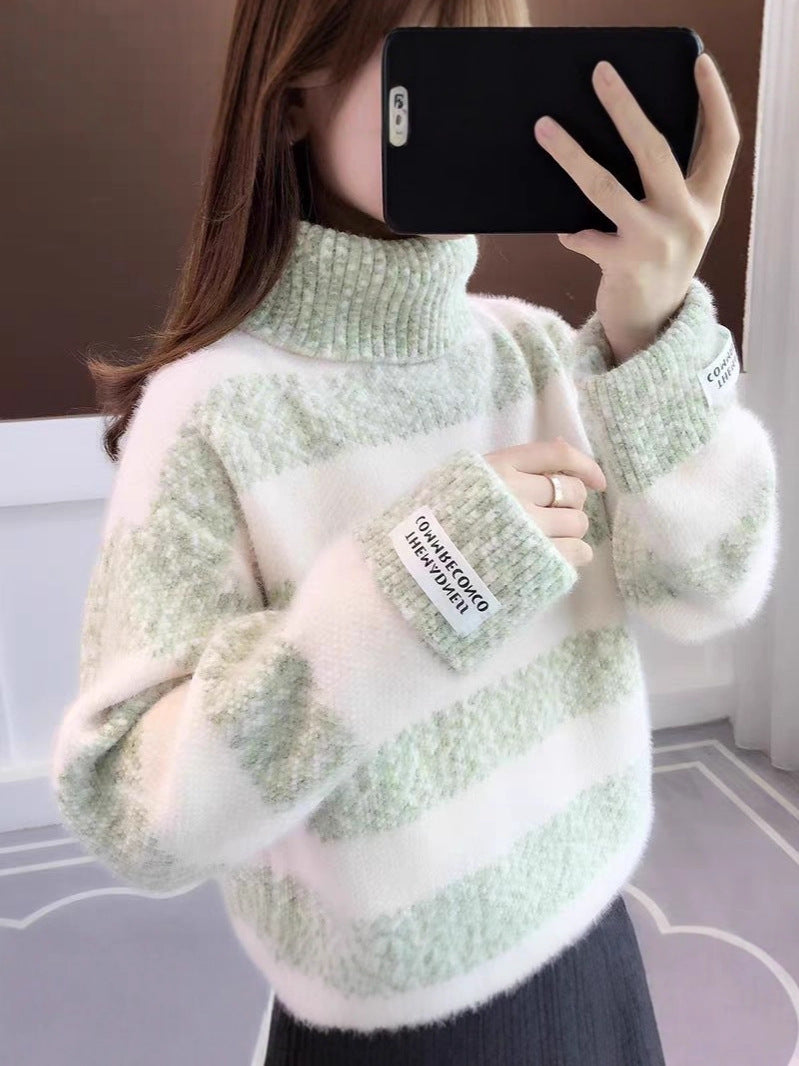 Women's Striped Turtleneck Sweater — View 2