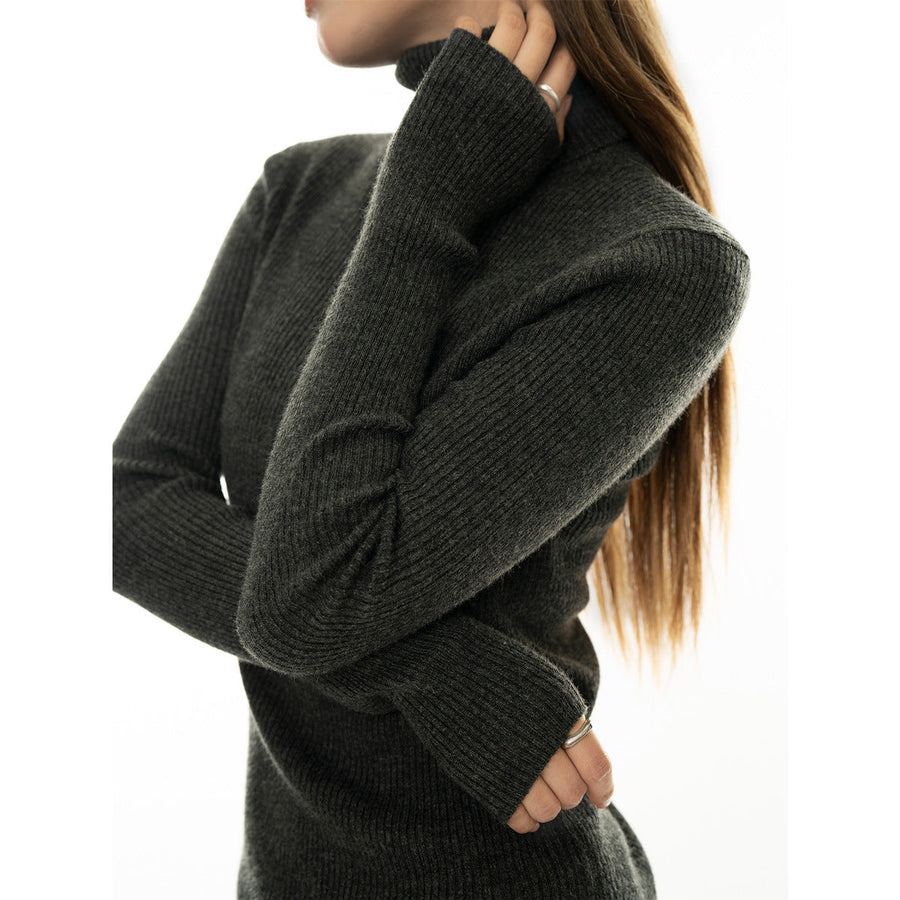 Women's Fitted Ribbed Fine Knit Turtleneck Sweater — View 1