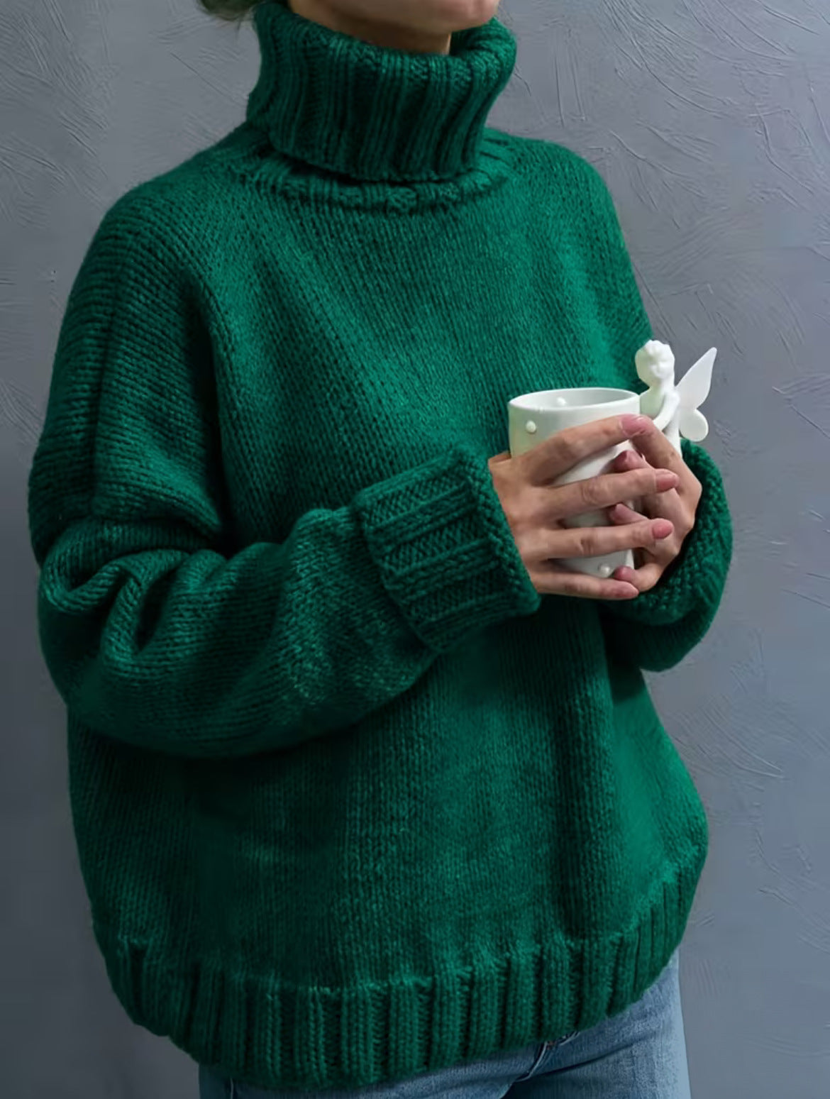 Women's Oversized Ribbed Drop Shoulder Turtleneck Sweater — View 9