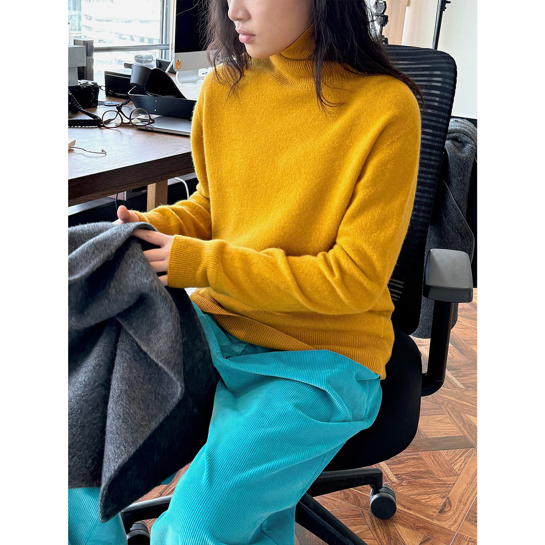 Women's Relaxed Fit Ribbed Fine Knit Turtleneck Sweater — View 4