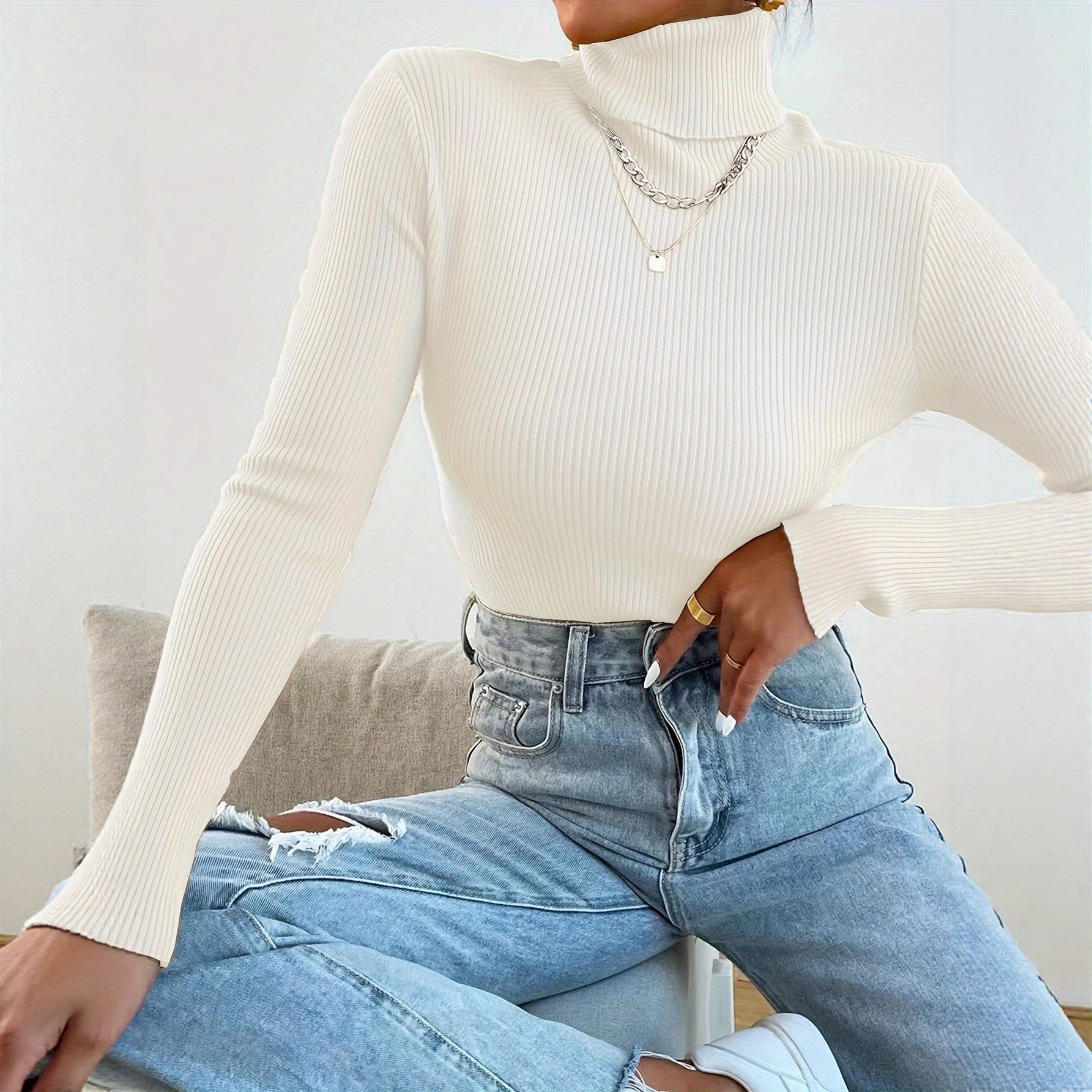 Women's Ribbed Turtleneck Sweater — View 2