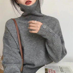 Women's Button Detail Turtleneck Sweater — View 3