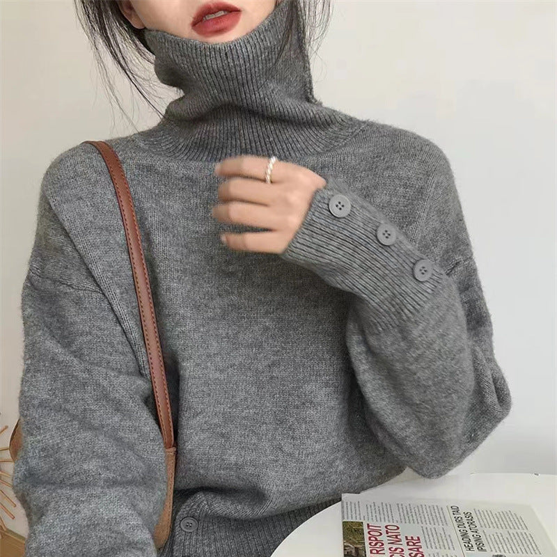 Women's Button Detail Turtleneck Sweater — View 3