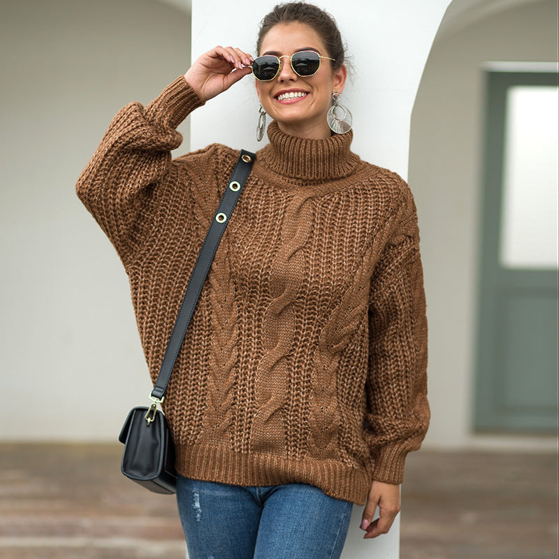 Women's Cable Knit Chunky Knit Turtleneck Sweater — View 10