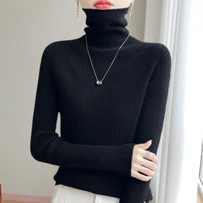 Women's Cashmere Ribbed Fine Knit Turtleneck Sweater — View 1