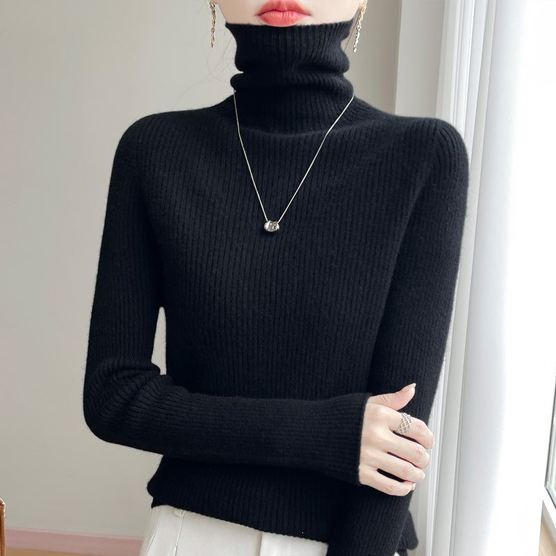 Women's Cashmere Ribbed Fine Knit Turtleneck Sweater — View 1