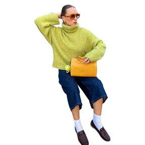 Women's Mohair Blend Oversized Ribbed Turtleneck Sweater — View 5