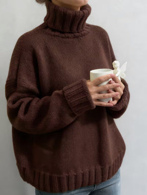 Women's Oversized Ribbed Drop Shoulder Turtleneck Sweater — View 8