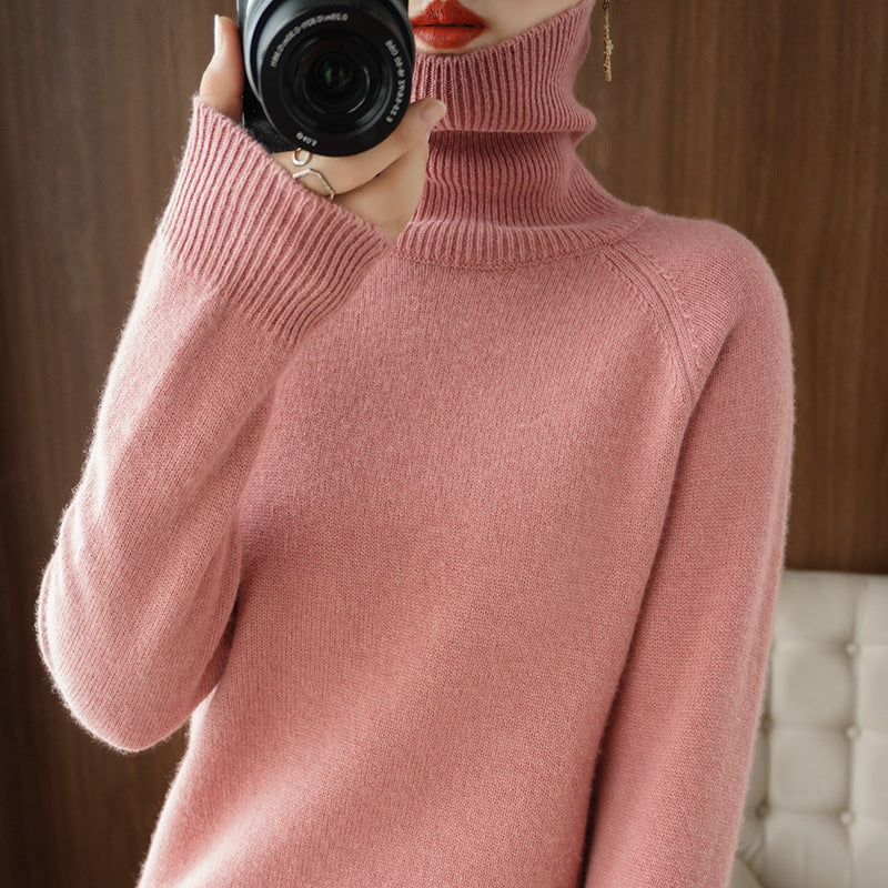 Women's Wool Blend Ribbed Turtleneck Sweater — View 8