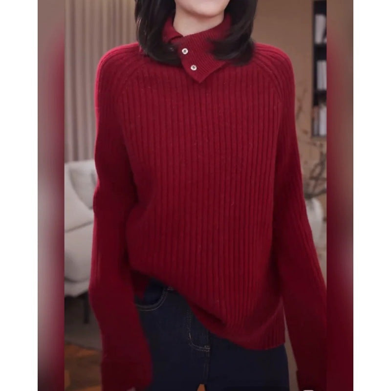Women's Ribbed Raglan Sleeve Textured Turtleneck Sweater — View 5