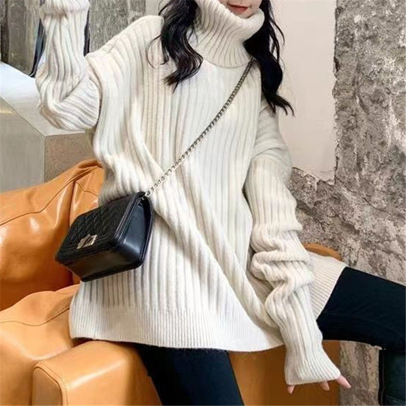 Women's Ribbed Textured Turtleneck Sweater — View 1