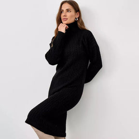 Women's Relaxed Fit Cable Knit Chunky Knit Turtleneck Sweater — View 3