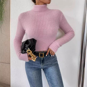 Women's Mohair Ribbed Cropped Turtleneck Sweater — View 3
