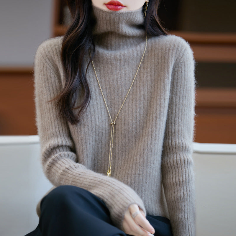 Women's Cashmere Ribbed Fine Knit Turtleneck Sweater — View 7