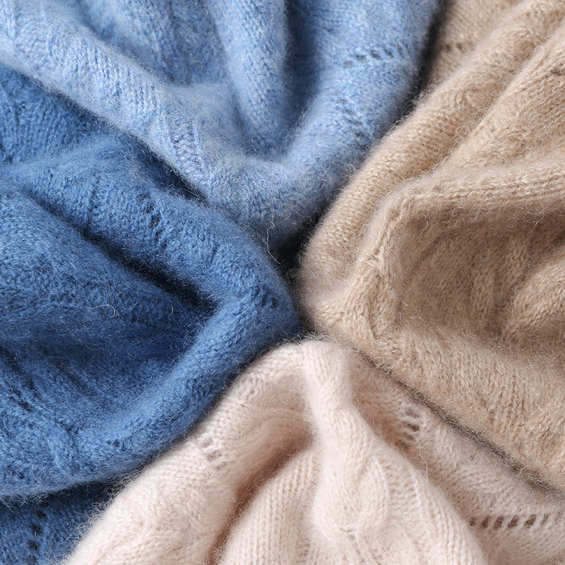 Women's Mohair Oversized Cable Knit Turtleneck Sweater — View 4