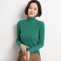 Women's Fitted Ribbed Fine Knit Turtleneck Sweater — View 21
