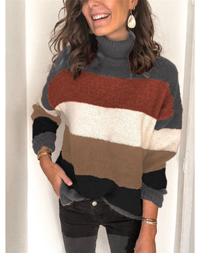 Women's Oversized Ribbed Striped Turtleneck Sweater — View 4