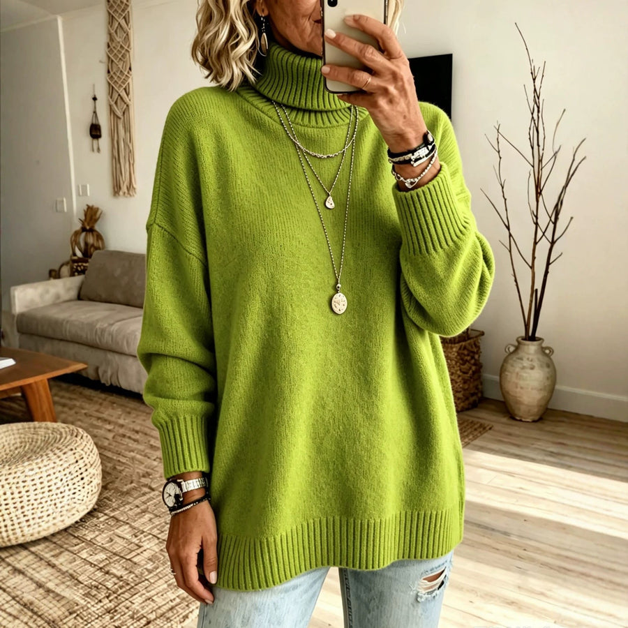 Women's Oversized Ribbed Fine Knit Turtleneck Sweater — View 1