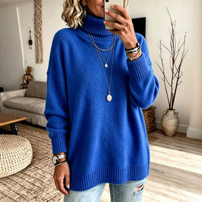 Women's Oversized Ribbed Fine Knit Turtleneck Sweater — View 2