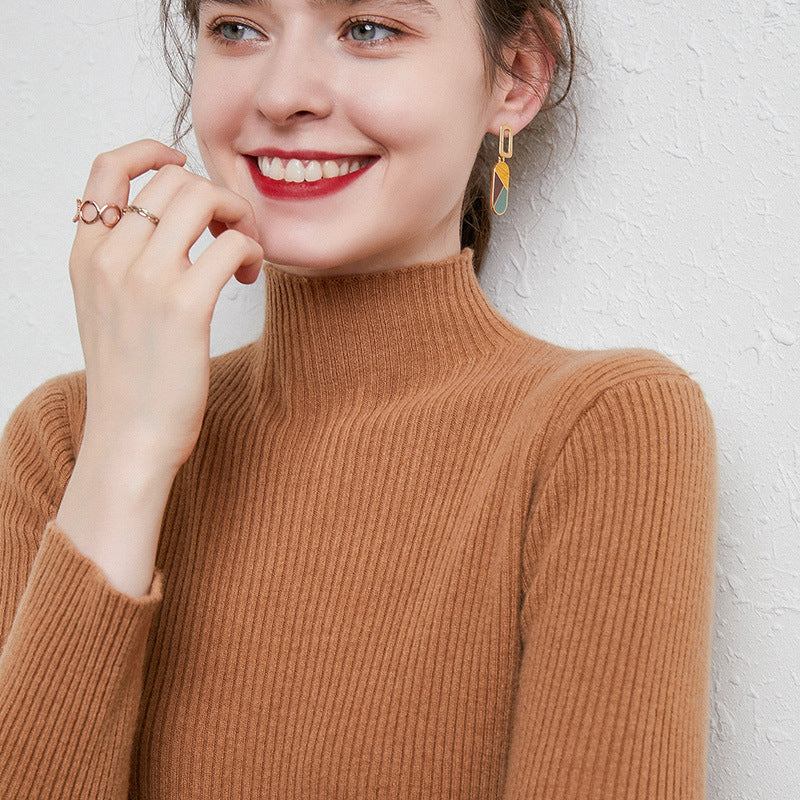 Women's Cashmere Fitted Ribbed Turtleneck Sweater — View 2