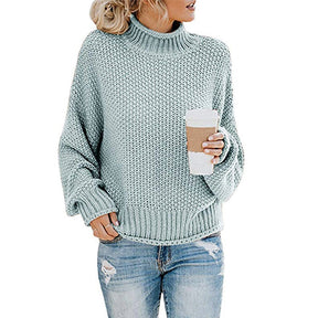 Women's Oversized Ribbed Chunky Knit Turtleneck Sweater — View 12