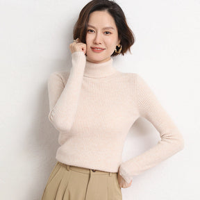 Women's Fitted Ribbed Fine Knit Turtleneck Sweater — View 4