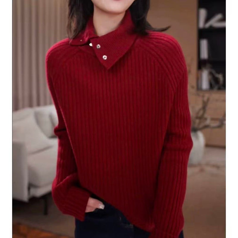 Women's Ribbed Raglan Sleeve Textured Turtleneck Sweater — View 7