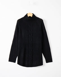 Women's Cable Knit Ribbed Fine Knit Turtleneck Sweater — View 8