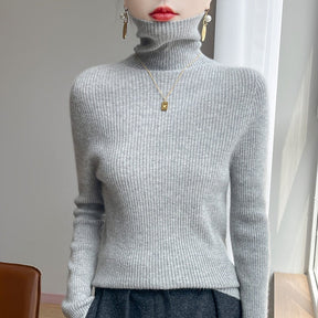 Women's Cashmere Ribbed Fine Knit Turtleneck Sweater — View 4