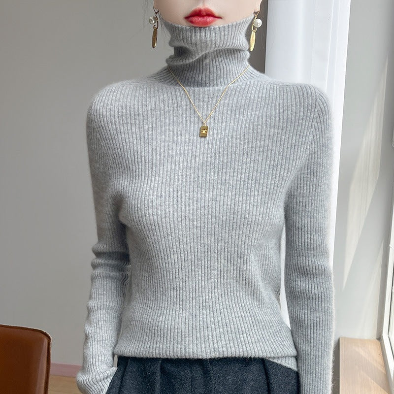 Women's Cashmere Ribbed Fine Knit Turtleneck Sweater — View 4