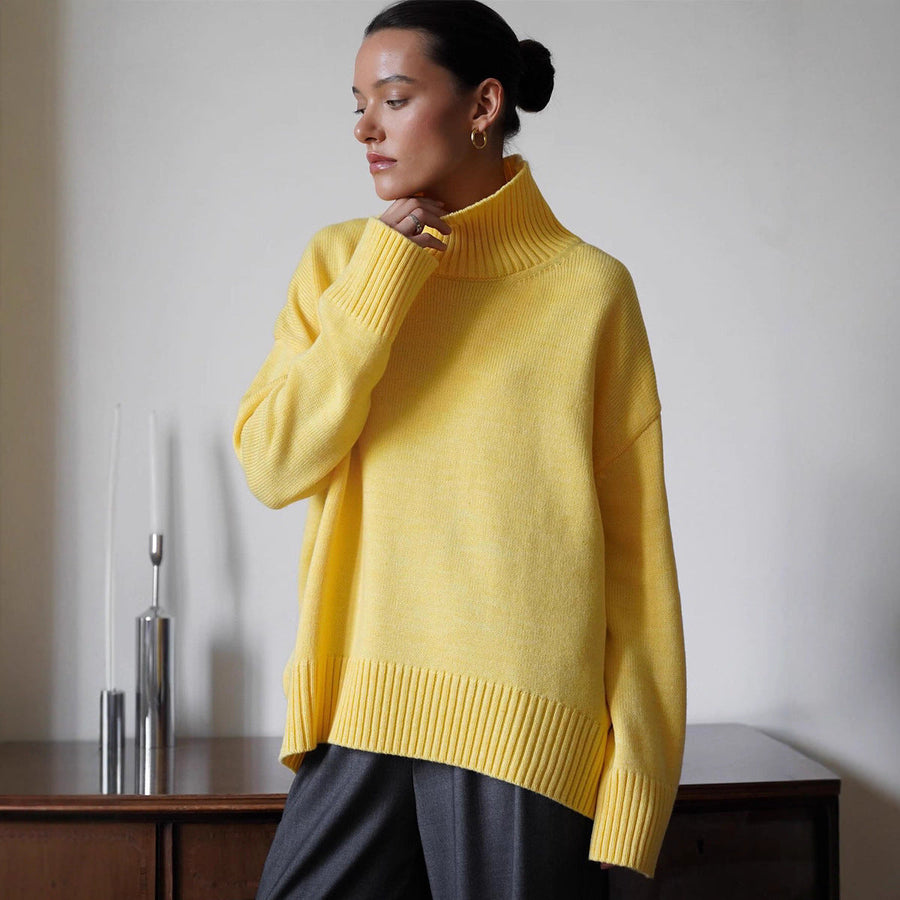 Women's Wool Blend Oversized Ribbed Turtleneck Sweater — View 1