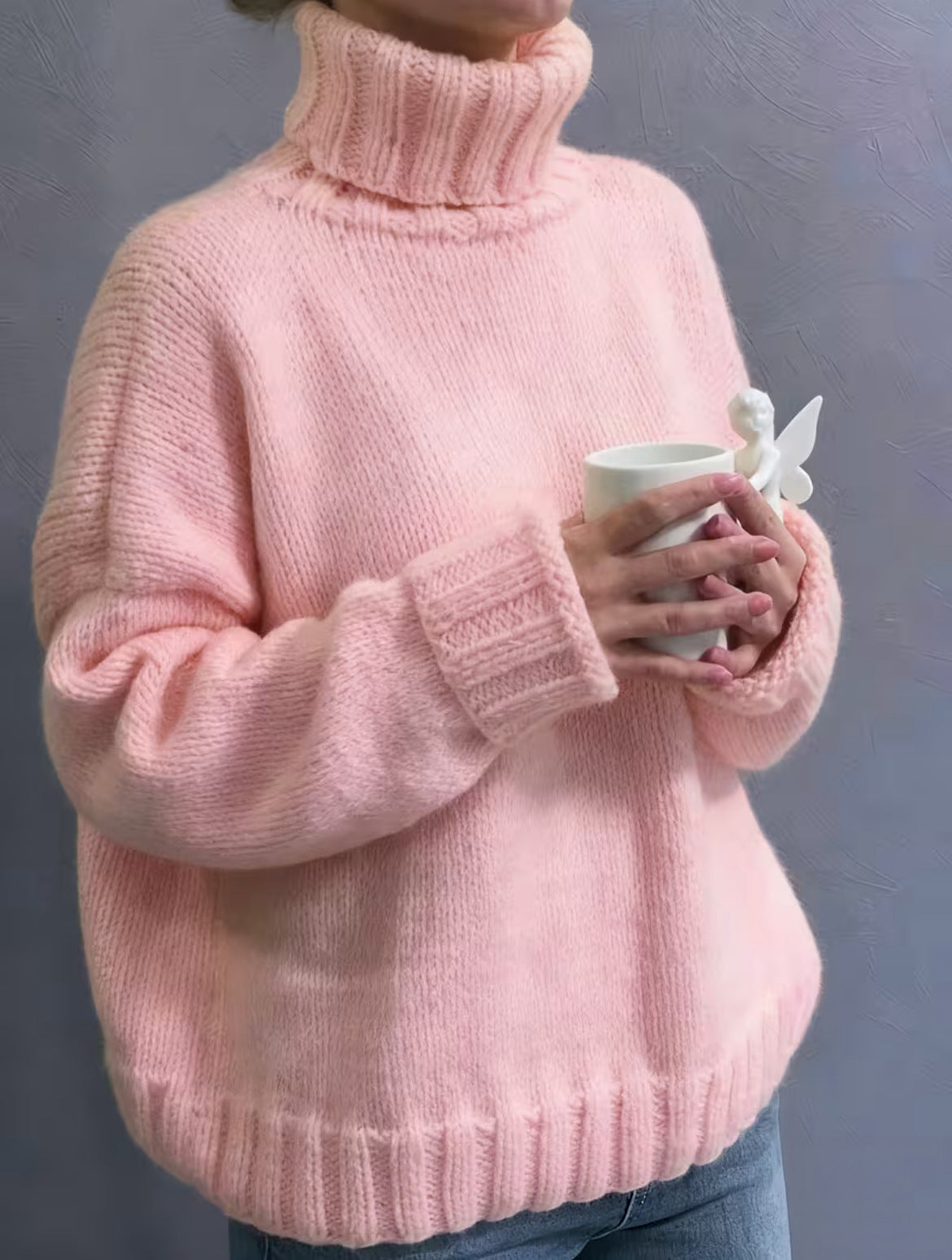 Women's Oversized Ribbed Drop Shoulder Turtleneck Sweater — View 7
