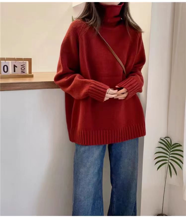 Women's Oversized Thumbhole Turtleneck Sweater — View 7