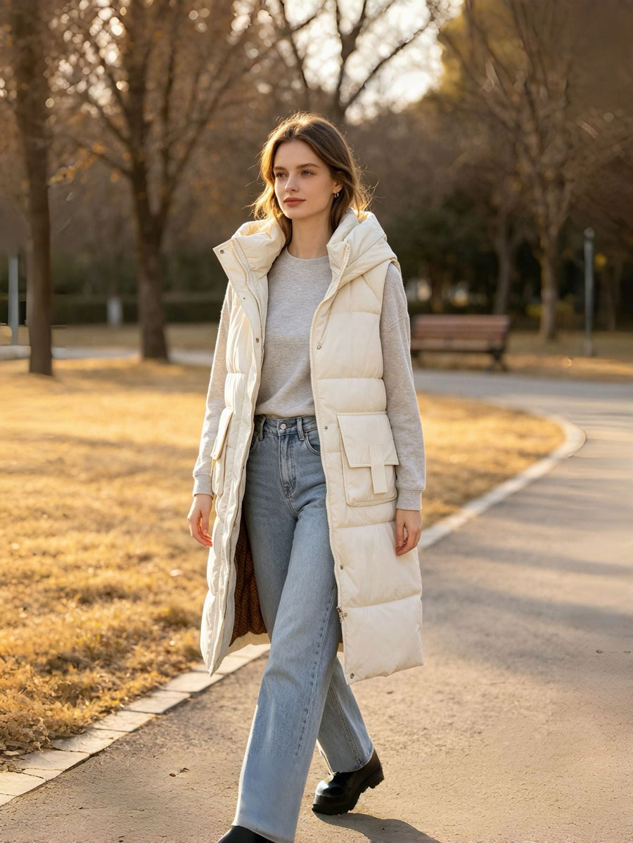 Women's Hooded Longline Puffer Vest — View 2