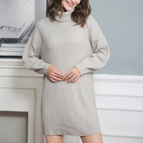 Women's Relaxed Fit Ribbed Chunky Knit Turtleneck Sweater — View 2