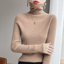 Women's Cashmere Ribbed Fine Knit Turtleneck Sweater — View 10