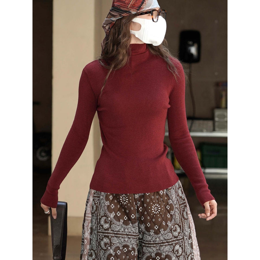 Women's Fitted Ribbed Fine Knit Turtleneck Sweater — View 2