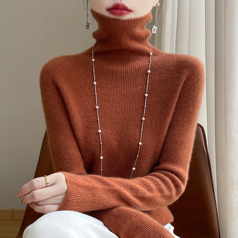 Women's Fitted Ribbed Fine Knit Turtleneck Sweater — View 7